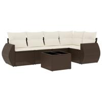 5-delige Loungeset met kussens poly rattan bruin - thumbnail