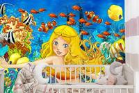 Fotobehang - Zeemeermin en vissen, multi-gekleurd, Vinyl, Kinderkamer, te koop in 11 maten, incl instructies en behanglijm, gemakkelijk aan te brengen - thumbnail