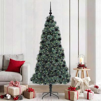 VidaXL Kunst kerstboom met verlichting en ballenset groen 210 cm pet