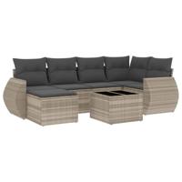 7-delige Loungeset met kussens poly rattan lichtgrijs - thumbnail
