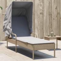 Ligbed met luifel poly rattan beige - thumbnail