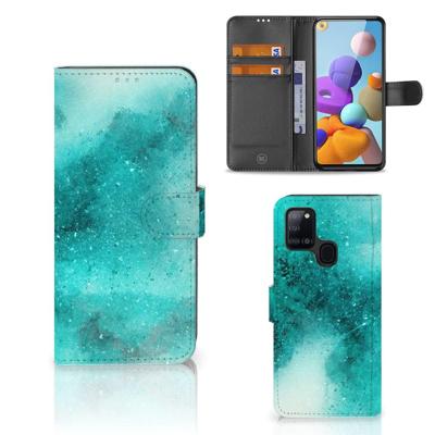 Hoesje Samsung Galaxy A21s Painting Blue | Portemonnee hoesje