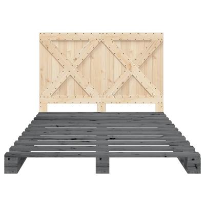 Bedframe met hoofdbord massief grenenhout grijs 160x200 cm