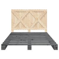 Bedframe met hoofdbord massief grenenhout grijs 160x200 cm - thumbnail