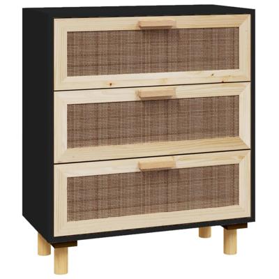 Dressoir 60x30x70 cm massief grenen hout en rattan zwart Dressoir 60x30x70 cm massief grenen hout en rattan zwart