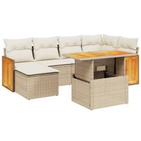 7-delige Loungeset met kussens poly rattan beige - thumbnail