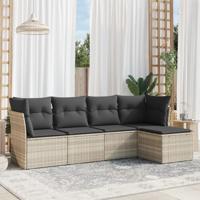 5-delige Loungeset met kussens poly rattan lichtgrijs - thumbnail