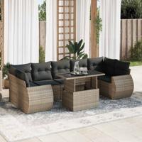 8-delige Loungeset met kussens poly rattan grijs - thumbnail