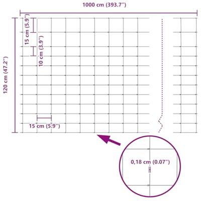 VidaXL Wilde hek warm verzinkt 1000 x 120 x 0,18 cm ijzer