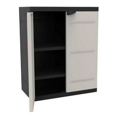 TITANIUM PLASTIKEN Lage kast 2 deuren met planken l70 x B44 x H88 cm Beige en zwart bereik TITANIUM Binnen / buiten