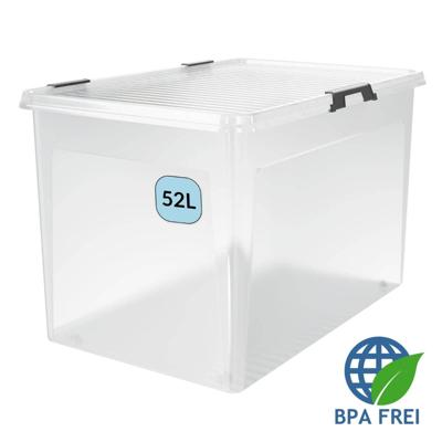 Opbergdoos Transparant met wieltjes 60x40x35cm - 52L Opbergdoos Transparant met wieltjes 60x40x35cm - 52L