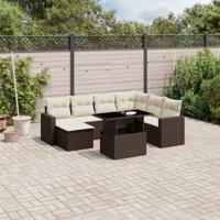 8-delige Loungeset met kussens poly rattan bruin - thumbnail