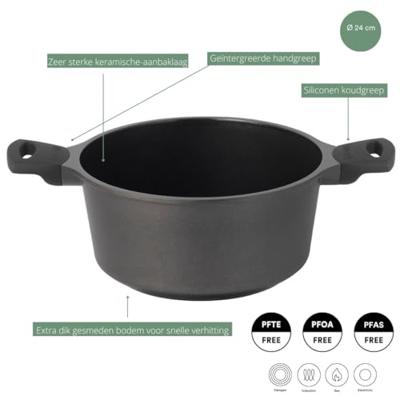 Sola Braadpan met deksel Ceramic Deluxe - Inductie geschikt - Keramische anti-aanbaklaag - ø 24 cm