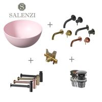 Salenzi Waskomset Unica Round 40x20 cm Mat Roze - thumbnail