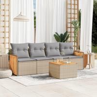 5-delige Loungeset met kussens poly rattan beige - thumbnail