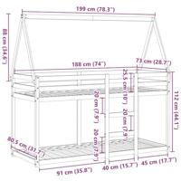 Stapelbed 75x190 cm met dak massief grenenhout - thumbnail