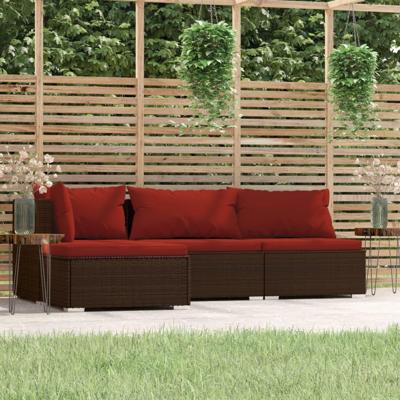 4-delige Loungeset met kussens poly rattan bruin 4-delige Loungeset met kussens poly rattan bruin