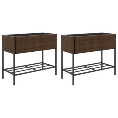 VidaXL Plantenbakken met schap 2 st 90x40x75 poly rattan bruin