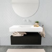Badmeubel Ibiza 100 cm Mat Zwart Spoelbak Midden Mat Wit (0 kraangaten) - thumbnail