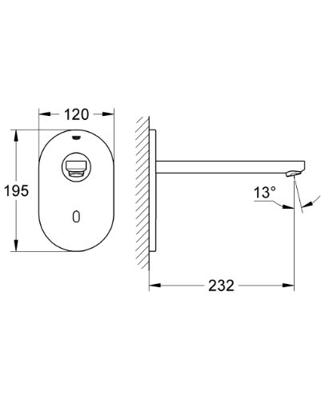 Grohe Eurosmart Cosmopolitan E afbouwdeel v. wandkraan m. uitloop 23cm z. menging m. tranformator 230V chroom 36334SD0 Grohe Eurosmart Cosmopolitan E afbouwdeel v. wandkraan m. uitloop 23cm z. menging m. tranformator 230V chroom 36334SD0