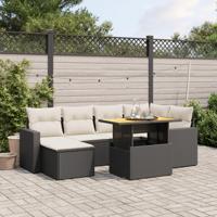 7-delige Loungeset met kussens poly rattan zwart - thumbnail