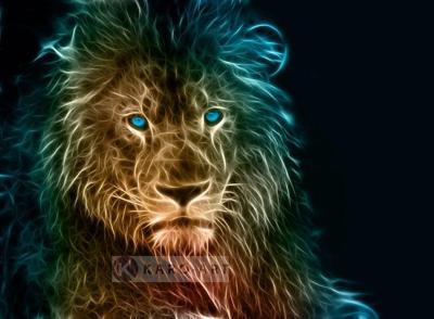 Schilderij - Leeuw in kleuren, premium print, 3 maten , Multikleur , Wanddecoratie