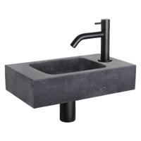 Differnz Force fonteinset - 40x22x9cm - Rechthoek - 1 kraangat - Gebogen matte zwarte kraan - Natuursteen Zwart SW499009/SW529054/SW533192/SW796275 - thumbnail