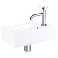 Fonteinset Differnz Force Keramiek 40x22x11.5 cm Wit Met Gebogen Kruis Kraan Chroom Differnz - thumbnail