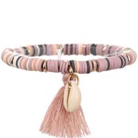 Enkelband Platte Kralen Schelp & Kwastje - Donker Roze - thumbnail