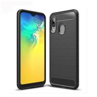 Geborsteld textuur koolstofvezel TPU Case voor Galaxy A20e (zwart) - thumbnail
