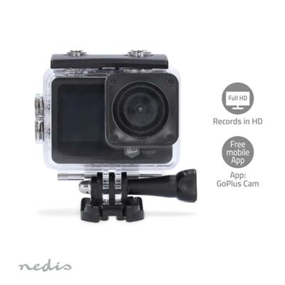 Action Cam | Dubbel scherm | 1080p@30fps | 12 MPixel | Waterbestendig tot: 30.0 m | 70 min | Wi-Fi | App beschikbaar voor: Android™ / IOS | Mounts inbegrepen | Zwart - thumbnail
