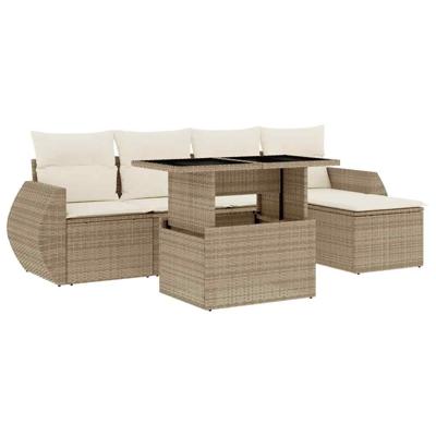 6-delige Loungeset met kussens poly rattan beige - thumbnail