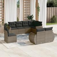 8-delige Loungeset met kussens poly rattan grijs - thumbnail