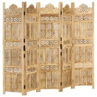 Kamerscherm 5 panelen handgesneden 200x165 cm massief mangohout - thumbnail