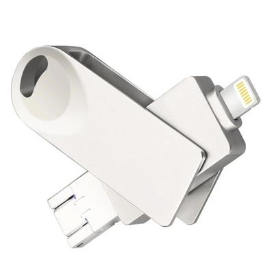 S29 3 in 1 64 GB Mirco USB 3.0 + USB-C / Type-C + 8 Pin Interface metalen Twister Flash Disk(Silver)