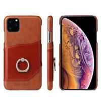 Fierre Shann olie Wax textuur echt leder terug Cover Case met 360 graden rotatie houder & kaartsleuf voor iPhone XIR (2019) (bruin) - thumbnail