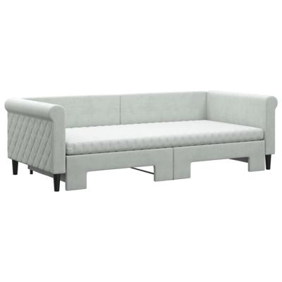 Slaapbank onderschuifbed matrassen 90x200 cm fluweel lichtgrijs