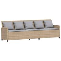 Tuinbank 5-zits met kussens poly rattan beige - thumbnail