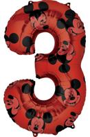 Folieballon Cijfer 3 Mickey Mouse Rood (66cm) - thumbnail