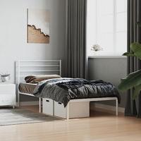 Bedframe met hoofdbord metaal wit 90x200 cm - thumbnail
