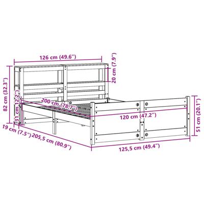Bedframe met hoofdeinde zonder matras 120x200 cm wit