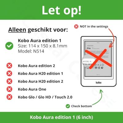 Lunso - Kobo Aura edition 1 (6 inch) - Vegan saffiano leren sleepcover hoes - Zwart Lunso - Kobo Aura edition 1 (6 inch) - Vegan saffiano leren sleepcover hoes - Zwart