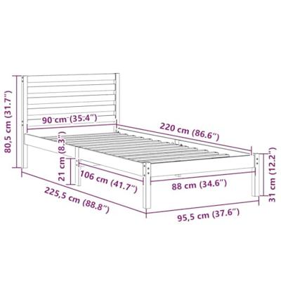 Bedframe met hoofdeinde Wasbruin 90 x 220 cm Massief grenenhout