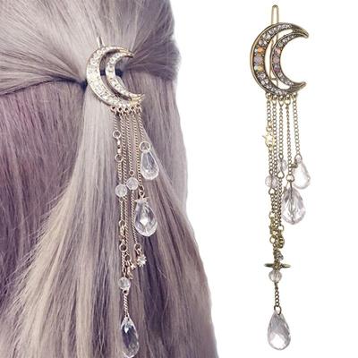 Mode elegante vrouwen Lady Moon Rhinestone Crystal kwastje lange ketting kralen Dangle haar haar clip haar sieraden (brons) Mode elegante vrouwen Lady Moon Rhinestone Crystal kwastje lange ketting kralen Dangle haar haar clip haar sieraden (brons)