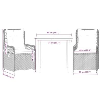 3-delige Tuinset met kussens poly rattan beige