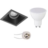LED Spot Set - Pragmi Zano Pro - GU10 Fitting - Dimbaar - Inbouw Vierkant - Mat Zwart - 6W - Helder/Koud Wit 6400K - Kantelbaar - 93mm - thumbnail