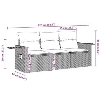 3-delige Loungeset met kussens poly rattan bruin 3-delige Loungeset met kussens poly rattan bruin