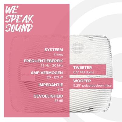 Artsound ASW55.2, Set van 2 waterdichte luidsprekers, 2-weg hifi luidspreker, 20-120 watt, met muurbeugel voor wandmontage, geschikt voor binnen en buiten, terras, tuin, sauna, zwembad, badkamer,