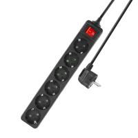 ACT Connectivity stekkerdoos met lichtgevende schakelaar, 6 sockets, 3 m, zwart stekkerdoos (zwart) - thumbnail