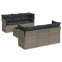 7-delige Loungeset met kussens poly rattan grijs - thumbnail